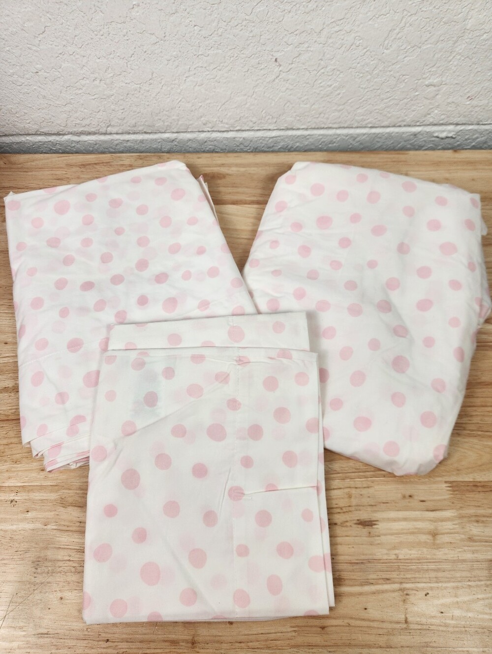 Pottery Barn Kids Light Pink Polka Dot Sheet Set Sz Twin With 1 Sham NOS Girly